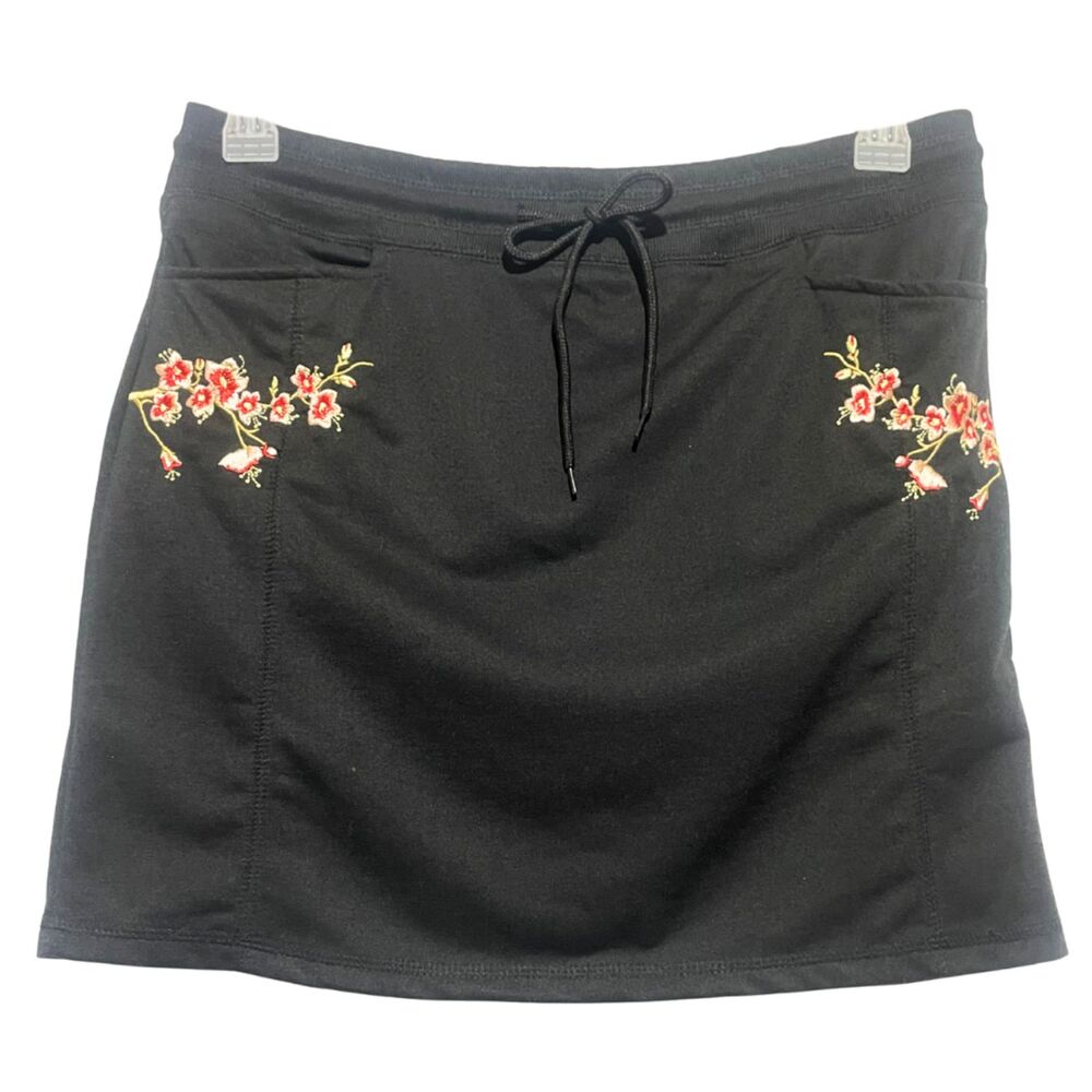 Y2K Black Esperanza Mini Skort Floral Embroidery Medium - Picture 2 of 8